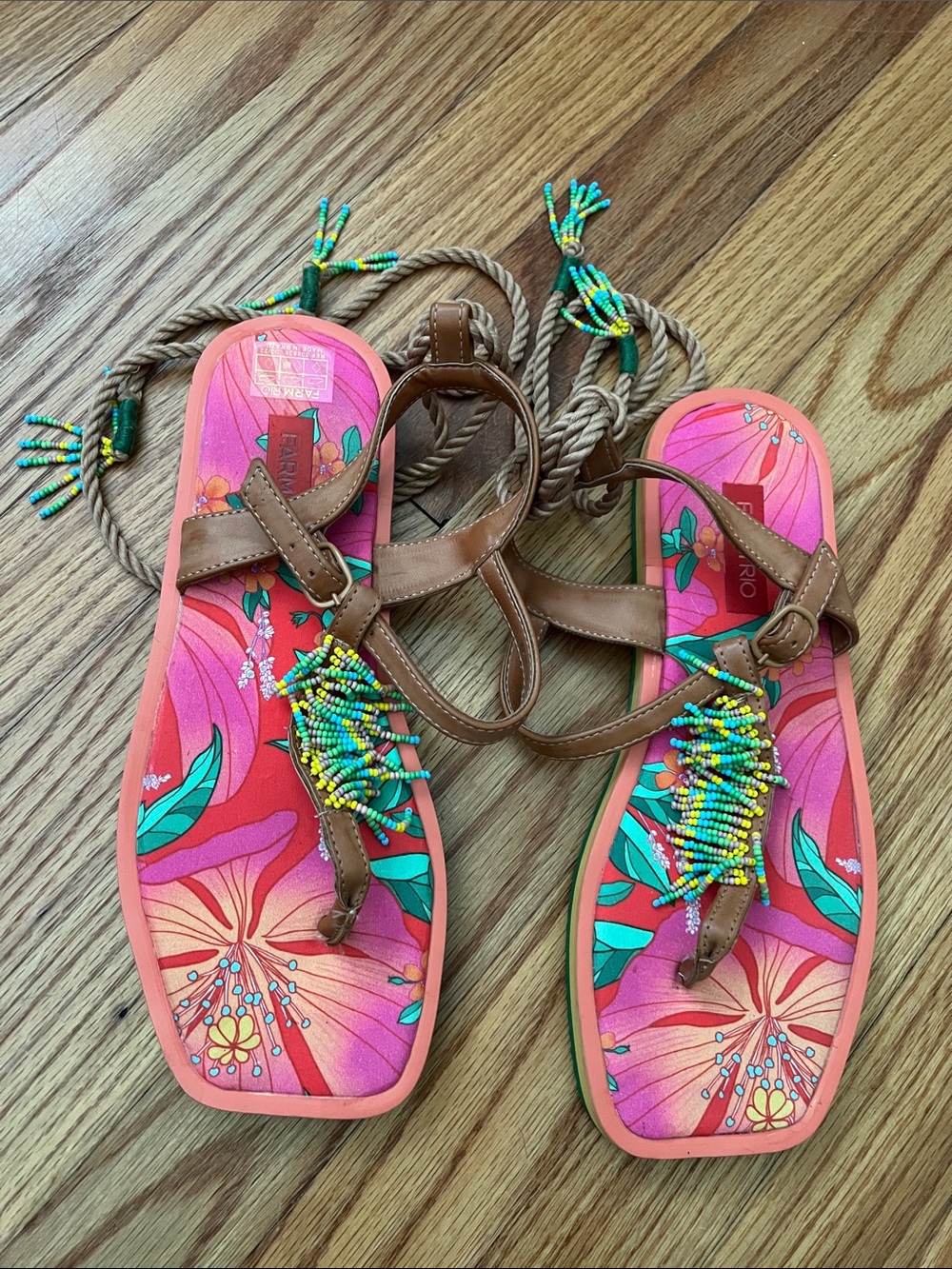 FARM Rio Vibrant Beaded Floral Tropical Print Sandal Size 9 / EU 40 - Picture 5 of 14